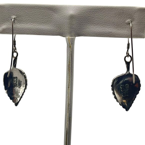 GS Sterling Silver Leaf Dangle Earrings Veined 925 Hooks Earthy Boho Hippie - Picture 3 of 5